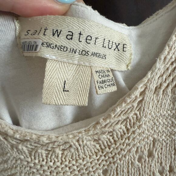 SALTWATER LUXE Cream Crochet Knit Sweater Midi Dress Boho Beachy Festival Large - Picture 4 of 9